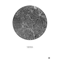 Affiche Vienna – Poster vue satellite 2.5km N&B | Gravura – Fond clair