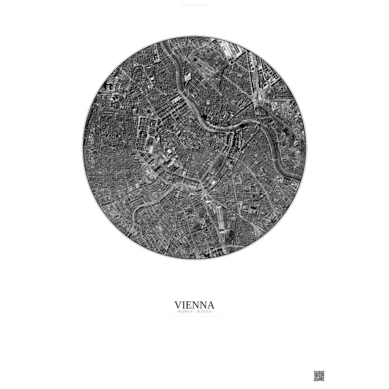 Affiche Vienna – Poster vue satellite 2.5km N&B | Gravura – Fond clair