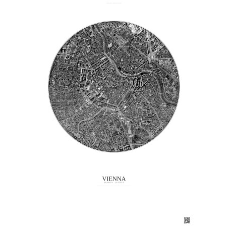 Affiche Vienna – Poster vue satellite 2.5km N&B | Gravura – Fond clair
