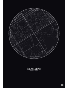 Affiche Islamabad – Poster carte de ville 2.5km | Gravura – Fond foncé