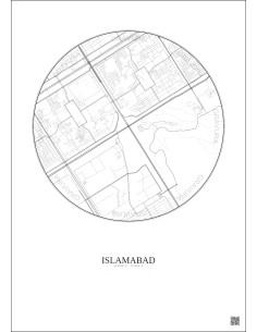 Affiche Islamabad – Poster carte de ville 2.5km | Gravura – Fond clair