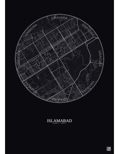 Affiche Islamabad – Poster carte de ville 6km | Gravura – Fond foncé