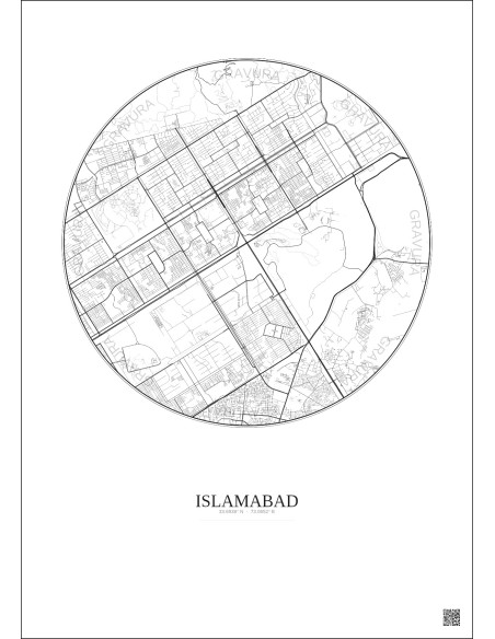 Affiche Islamabad – Poster carte de ville 6km | Gravura – Fond clair