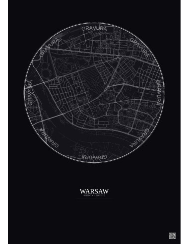 Affiche Warsaw – Poster carte de ville 2.5km | Gravura – Fond foncé