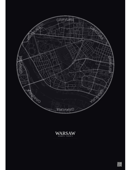 Affiche Warsaw – Poster carte de ville 2.5km | Gravura – Fond foncé