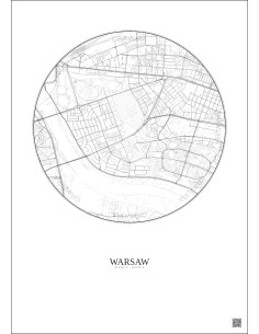 Affiche Warsaw – Poster carte de ville 2.5km | Gravura – Fond clair