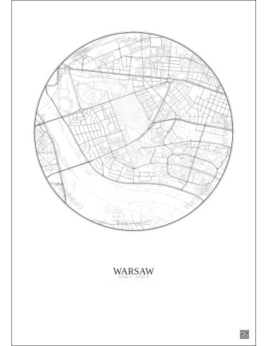 Affiche Warsaw – Poster carte de ville 2.5km | Gravura – Fond clair
