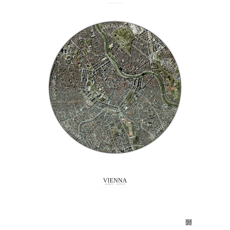 Affiche Vienna – Poster vue satellite 2.5km Couleur | Gravura – Fond clair