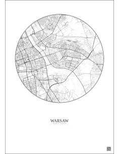 Affiche Warsaw – Poster carte de ville 6km | Gravura – Fond clair