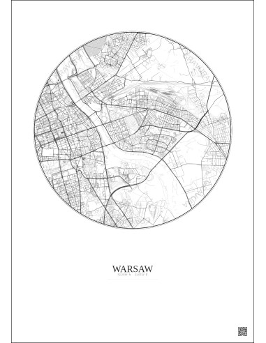 Affiche Warsaw – Poster carte de ville 6km | Gravura – Fond clair