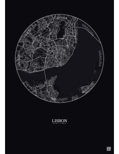 Affiche Lisbon – Poster carte de ville 10km | Gravura – Fond foncé