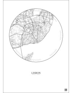 Affiche Lisbon – Poster carte de ville 6km | Gravura – Fond clair
