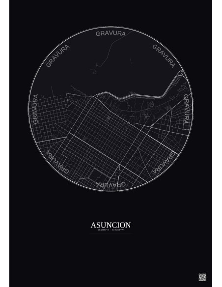 Affiche Asuncion – Poster carte de ville 2.5km | Gravura – Fond foncé