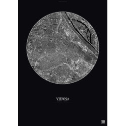 Affiche Vienna – Poster vue satellite 6km N&B | Gravura – Fond foncé