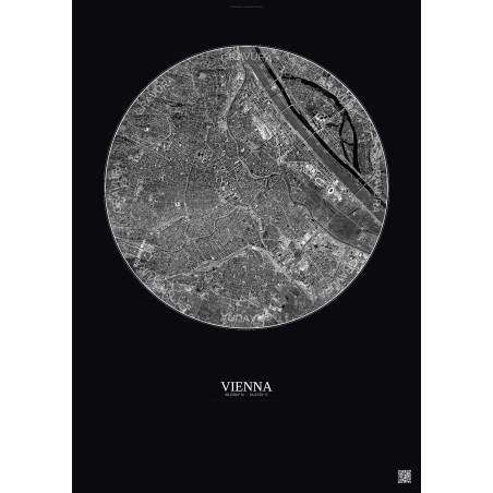 Affiche Vienna – Poster vue satellite 6km N&B | Gravura – Fond foncé
