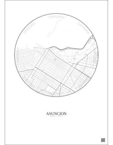 Affiche Asuncion – Poster carte de ville 2.5km | Gravura – Fond clair