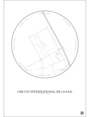 Affiche Circuit International De Lusail – Poster carte de ville 2.5km | Gravura – Fond clair