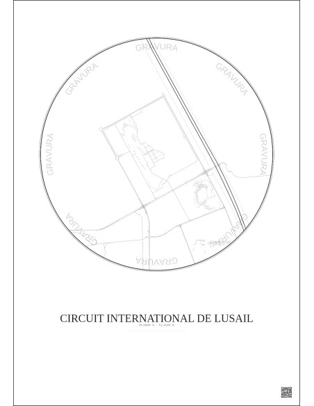 Affiche Circuit International De Lusail – Poster carte de ville 2.5km | Gravura – Fond clair
