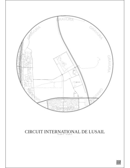 Affiche Circuit International De Lusail – Poster carte de ville 5km | Gravura – Fond clair