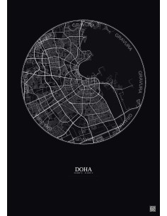 Doha City Map Poster 10km | Gravura – Dark background