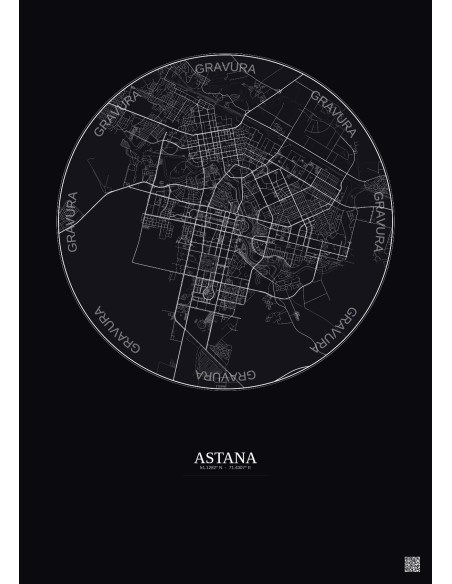 Affiche Astana – Poster carte de ville 10km | Gravura – Fond foncé