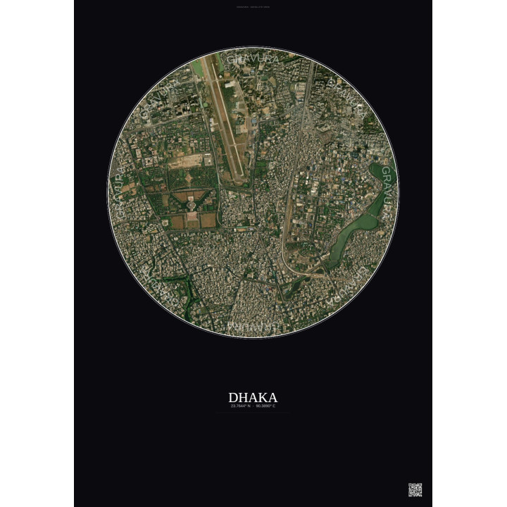 Affiche Dhaka – Poster vue satellite 2.5km Couleur | Gravura – Fond foncé