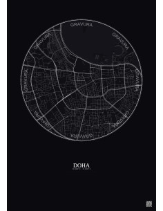 Doha City Map Poster 2.5km | Gravura – Dark background