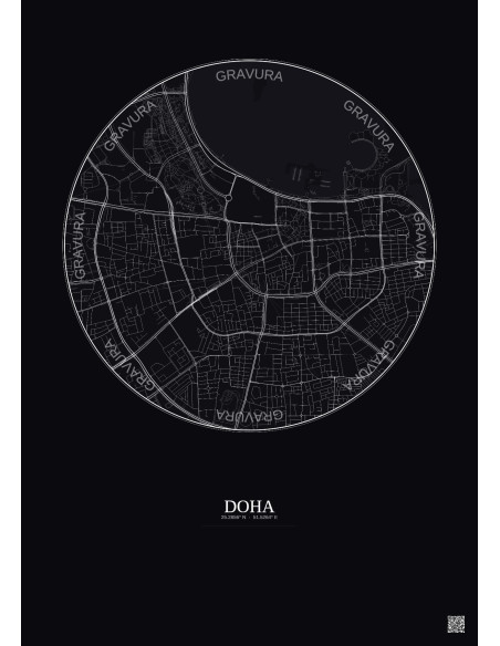 Affiche Doha – Poster carte de ville 2.5km | Gravura – Fond foncé