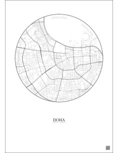 Doha City Map Poster 2.5km | Gravura – Light background