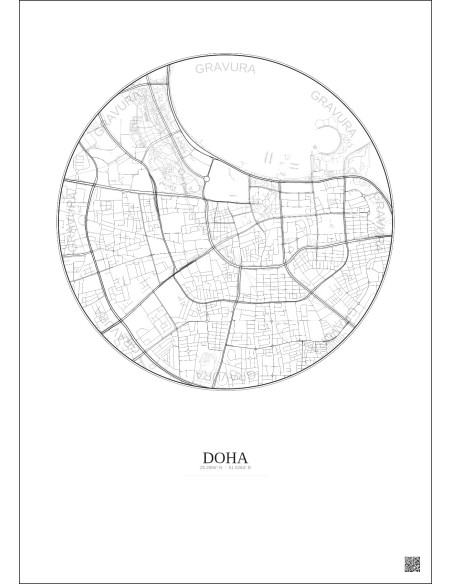 Affiche Doha – Poster carte de ville 2.5km | Gravura – Fond clair