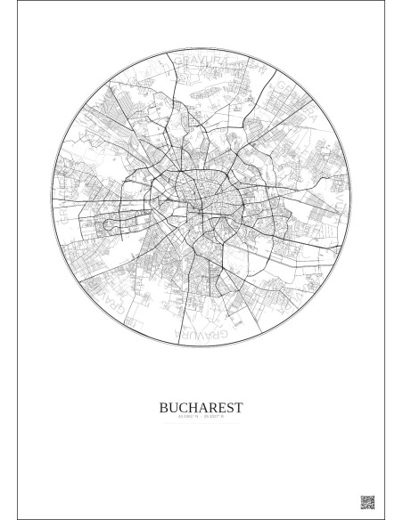 Affiche Bucharest – Poster carte de ville 10km | Gravura – Fond clair