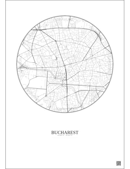 Affiche Bucharest – Poster carte de ville 2.5km | Gravura – Fond clair
