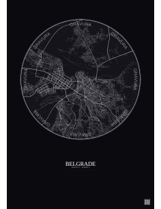 Belgrade City Map Poster 10km | Gravura – Dark background