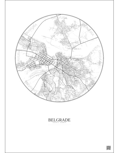 Affiche Belgrade – Poster carte de ville 10km | Gravura – Fond clair
