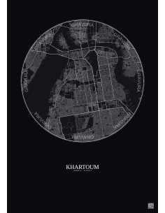 Affiche Khartoum – Poster carte de ville 10km | Gravura – Fond foncé