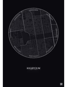 Affiche Khartoum – Poster carte de ville 2.5km | Gravura – Fond foncé