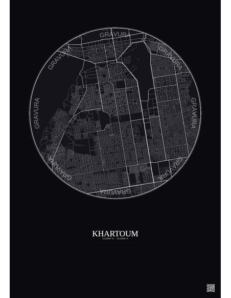 Affiche Khartoum – Poster carte de ville 6km | Gravura – Fond foncé