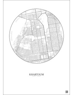 Affiche Khartoum – Poster carte de ville 6km | Gravura – Fond clair