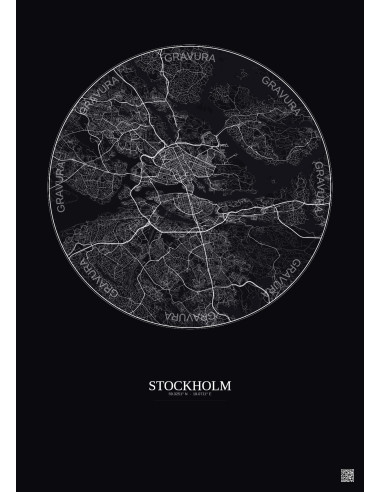 Stockholm City Map Poster 10km | Gravura – Dark background
