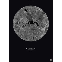 Affiche Canberra – Poster vue satellite 10km N&B | Gravura – Fond foncé