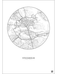 Affiche Stockholm – Poster carte de ville 6km | Gravura – Fond clair