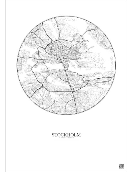 Stockholm City Map Poster 6km | Gravura – Light background
