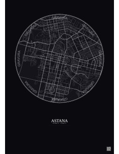Affiche Astana – Poster carte de ville 6km | Gravura – Fond fonc