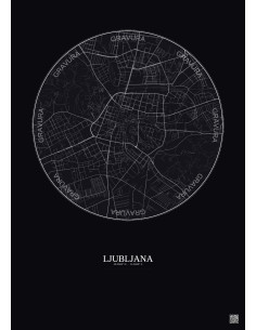 Affiche Ljubljana – Poster carte de ville 2.5km | Gravura – Fond foncé