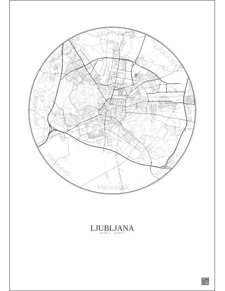 Affiche Ljubljana – Poster carte de ville 6km | Gravura – Fond clair