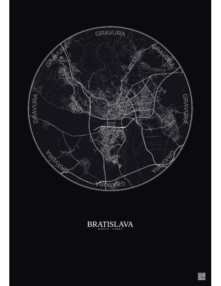 Affiche Bratislava – Poster carte de ville 10km | Gravura – Fond foncé