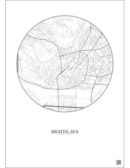 Bratislava City Map Poster 2.5km | Gravura – Light background