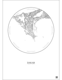 Dakar City Map Poster 10km | Gravura – Light background