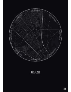 Dakar City Map Poster 2.5km | Gravura – Dark background