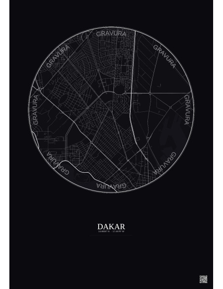 Dakar City Map Poster 2.5km | Gravura – Dark background
